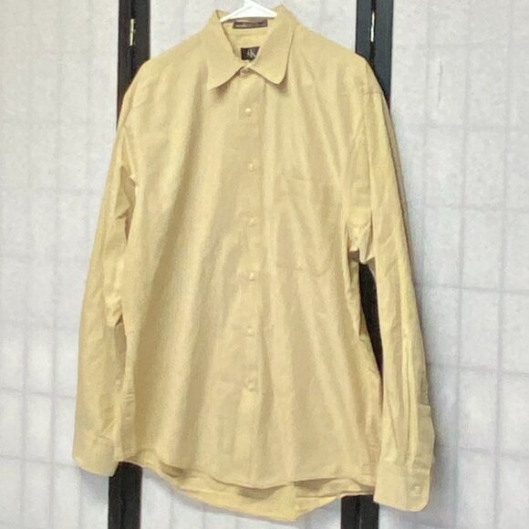 Calvin Klein Tan Button-Front Dress Shirt Men’s 16 Classic Collared Long Sleeve - Picture 4 of 11